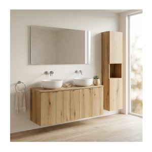 Ensemble VANO 170cm : meubles sous vasque, plan pour vasque et colonne mis en situation