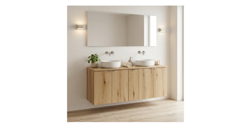 Ensemble VANO chêne 140cm : meubles sous vasque et plan pour vasque mis en situation