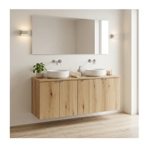 Ensemble VANO chêne 140cm : meubles sous vasque et plan pour vasque mis en situation