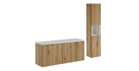 Ensemble VANO chêne et blanc 170cm : meubles sous vasque, plan pour vasque et colonne