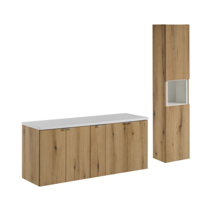 Ensemble VANO chêne et blanc 170cm : meubles sous vasque, plan pour vasque et colonne
