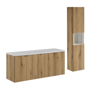 Ensemble VANO chêne et blanc 170cm : meubles sous vasque, plan pour vasque et colonne