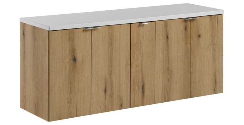 Ensemble VANO chêne et blanc 140cm : meubles sous vasque chêne foncé et plan pour vasque blanc