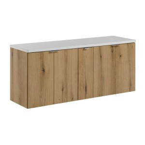 Ensemble VANO chêne et blanc 140cm : meubles sous vasque chêne foncé et plan pour vasque blanc