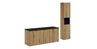 Ensemble VANO chêne et noir 170cm : meubles sous vasque, plan pour vasque et colonne