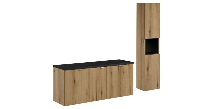 Ensemble VANO chêne et noir 170cm : meubles sous vasque, plan pour vasque et colonne