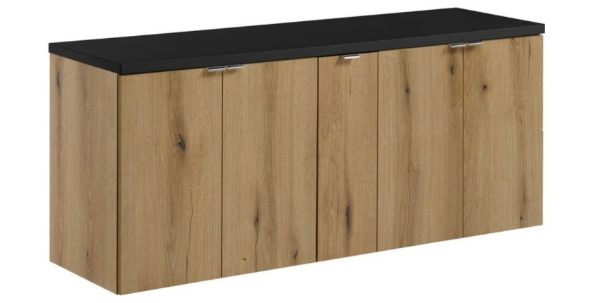 Ensemble VANO chêne et noir 140cm : meubles sous vasque chêne et plan pour vasque noir
