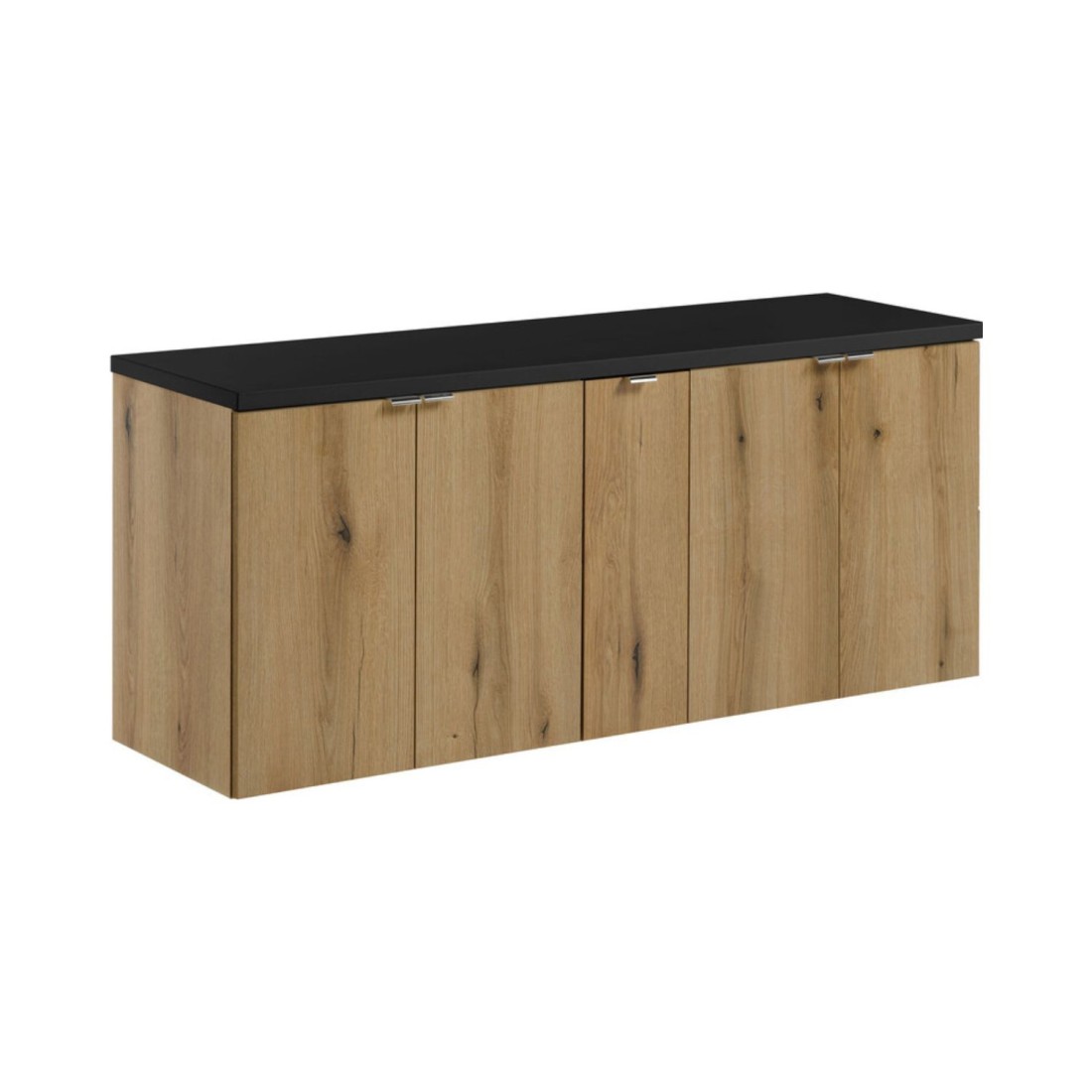 Ensemble VANO chêne et noir 140cm : meubles sous vasque chêne et plan pour vasque noir