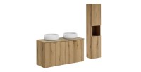Ensemble VANO chêne 150cm : meubles sous vasque, plan pour vasque, vasques à poser rondes, colonne