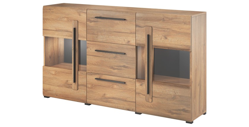 Buffet BREDA 180 cm – Designer-Möbel aus Eiche mit LED, teilweise verglasten Türen und 3 Schubladen