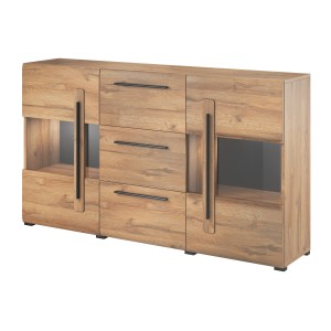 Buffet BREDA 180 cm – Designer-Möbel aus Eiche mit LED, teilweise verglasten Türen und 3 Schubladen