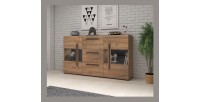 Buffet BREDA 180 cm – Designer-Möbel aus Eiche mit LED, teilweise verglasten Türen und 3 Schubladen
