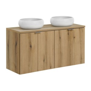 Ensemble VANO chêne 120cm : meubles sous vasque à placards, plan pour vasque et vasques à poser ronde