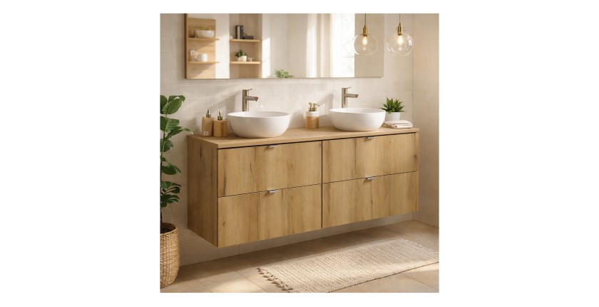 Ensemble VANO 120cm : meubles sous vasque à tiroirs et plan pour vasque mis en situation