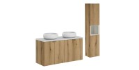 Ensemble VANO 150cm chêne et blanc : meubles sous vasque, plan pour vasque, vasques à poser, colonne