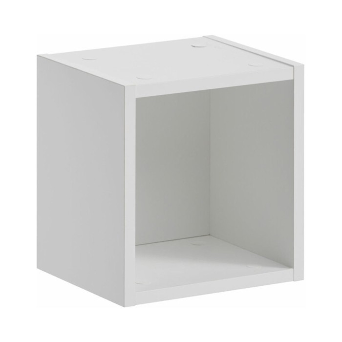Cube blanc intégré à la colonne de rangement aspect chêne foncé VANO
