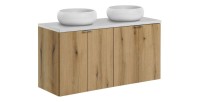 Ensemble VANO chêne et blanc 120cm : meubles sous vasque, plan pour vasque et vasques à poser