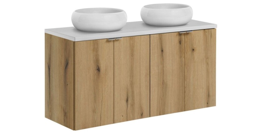 Ensemble VANO chêne et blanc 120cm : meubles sous vasque, plan pour vasque et vasques à poser