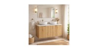 Ensemble VANO chêne et blanc 120cm : meubles sous vasque, plan pour vasque et vasques à poser mis en situation