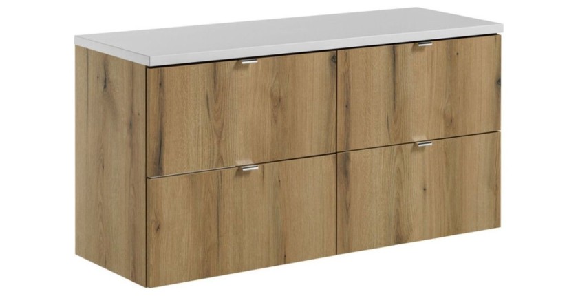 Ensemble VANO 120cm chêne et blanc : meubles sous vasque à tiroirs et plan pour vasque
