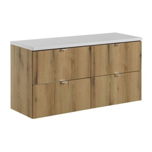 Ensemble VANO 120cm chêne et blanc : meubles sous vasque à tiroirs et plan pour vasque