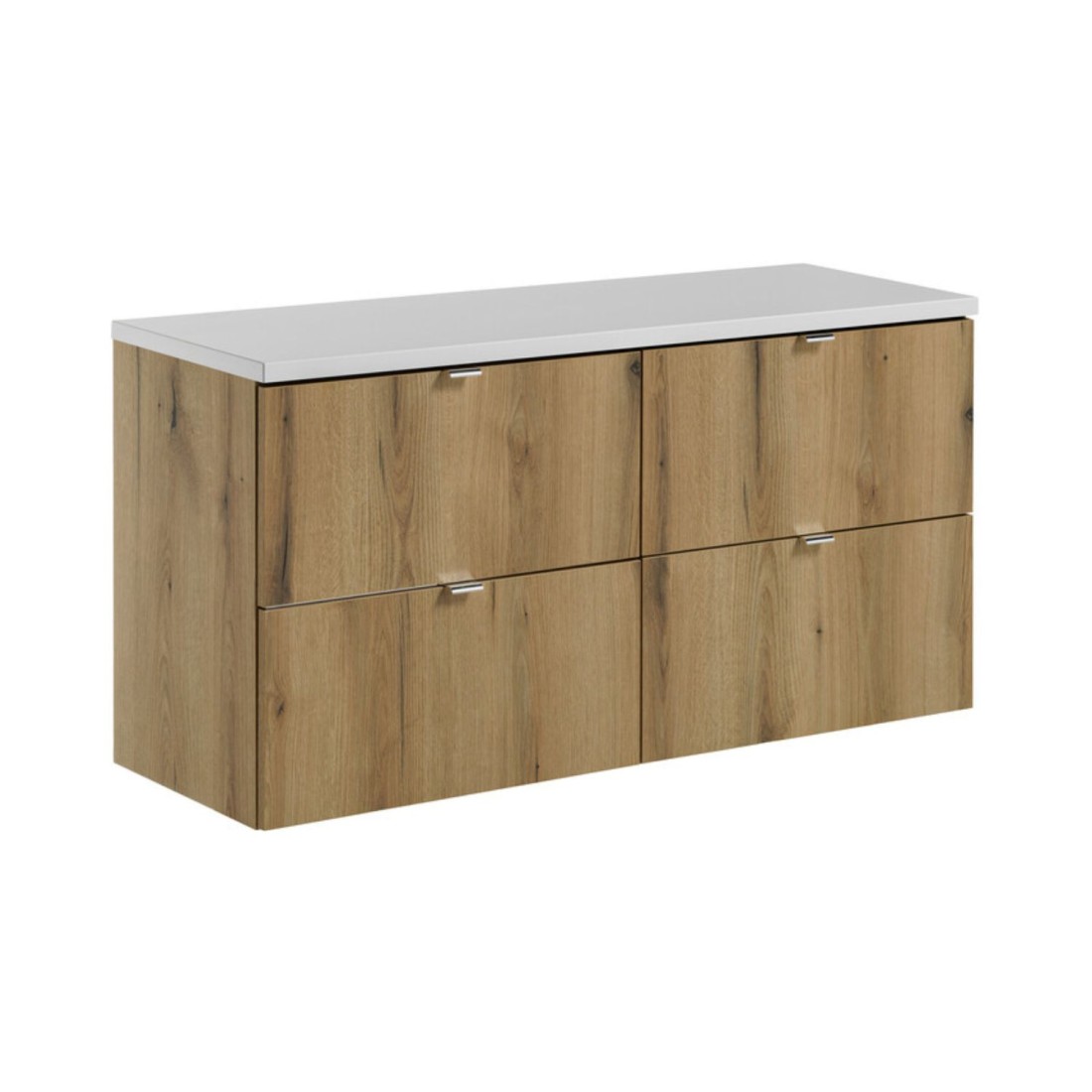 Ensemble VANO 120cm chêne et blanc : meubles sous vasque à tiroirs et plan pour vasque