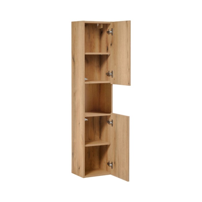 <Ensemble VANO aspect eiken en zwart 150cm: meubelonderkasten met kastdeuren + blad voor wastafel + ronde opbouwwastafels + kolo