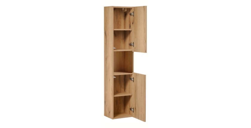 <Ensemble VANO aspect eiken en zwart 150cm: meubelonderkasten met kastdeuren + blad voor wastafel + ronde opbouwwastafels + kolo