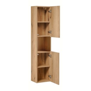 <Ensemble VANO aspect eiken en zwart 150cm: meubelonderkasten met kastdeuren + blad voor wastafel + ronde opbouwwastafels + kolo