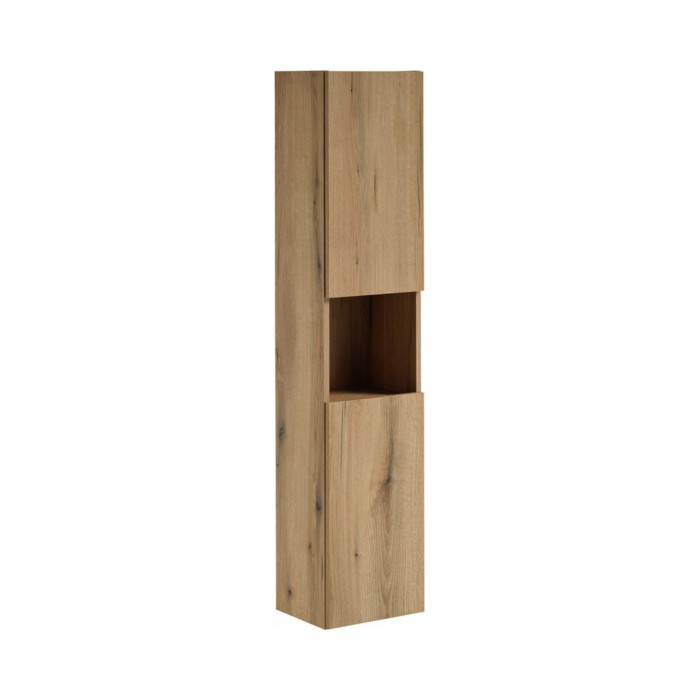 <Ensemble VANO aspect eiken en zwart 150cm: meubelonderkasten met kastdeuren + blad voor wastafel + ronde opbouwwastafels + kolo