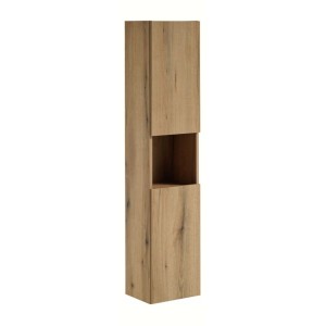 <Ensemble VANO aspect eiken en zwart 150cm: meubelonderkasten met kastdeuren + blad voor wastafel + ronde opbouwwastafels + kolo