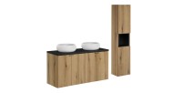 ensemble VANO 150cm chêne et noir : meubles sous vasque, plan pour vasque, vasques à poser et colonne