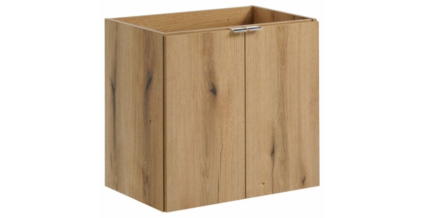 <Ensemble VANO aspect eiken en zwart 150cm: meubelonderkasten met kastdeuren + blad voor wastafel + ronde opbouwwastafels + kolo
