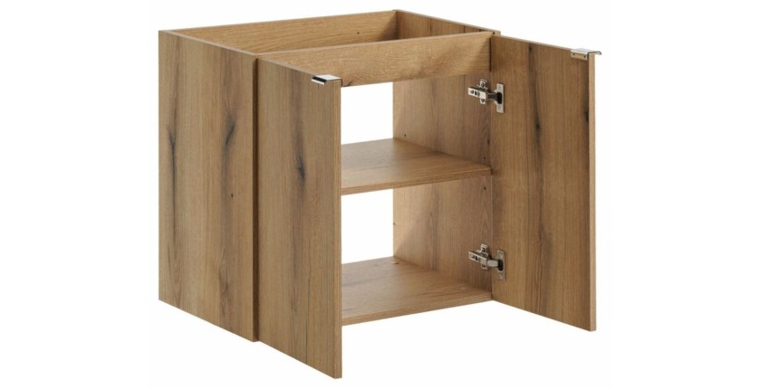 <Ensemble VANO aspect eiken en zwart 150cm: meubelonderkasten met kastdeuren + blad voor wastafel + ronde opbouwwastafels + kolo