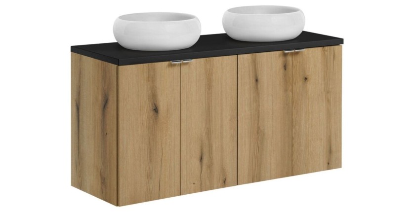 Ensemble VANO 120cm chêne et noir : meubles sous vasque, plan pour vasque et vasques à poser