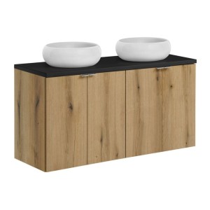 Ensemble VANO 120cm chêne et noir : meubles sous vasque, plan pour vasque et vasques à poser