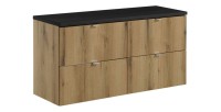 Ensemble VANO chêne et noir 120cm : meubles sous vasque à tiroirs et plan pour vasque noir