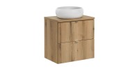 Ensemble VANO chêne 60cm : meuble sous vasque à tiroirs, plan pour vasque et vasque à poser ronde