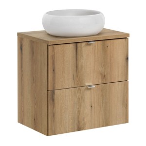 Ensemble VANO chêne 60cm : meuble sous vasque à tiroirs, plan pour vasque et vasque à poser ronde