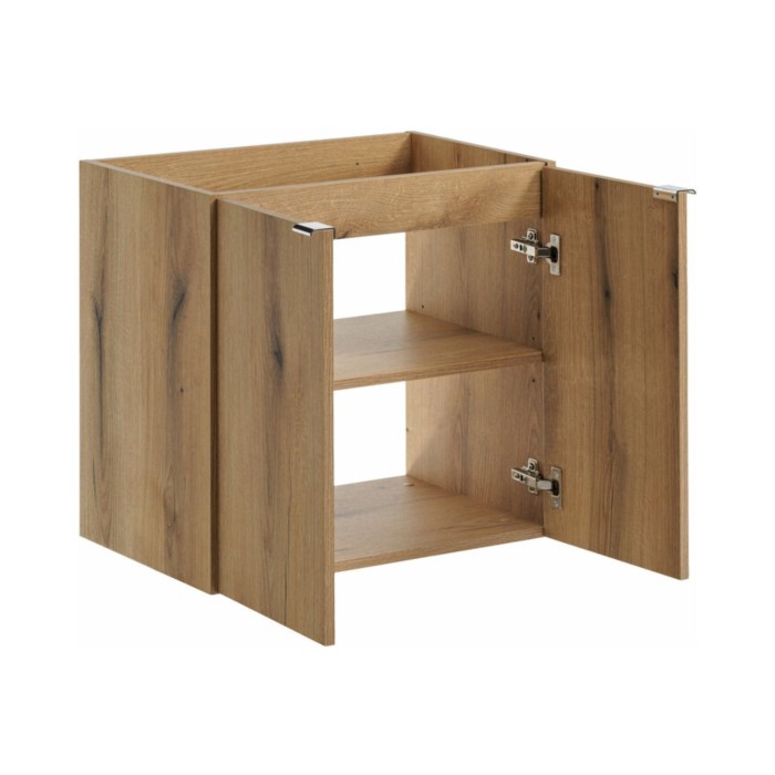 Badezimmer-Set VANO in Eichenoptik 60cm: Unterschrank mit Schränken + Platte für Waschbecken + aufsatzrundes Waschbecken