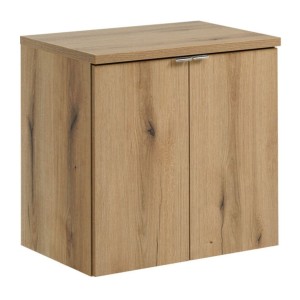 Ensemble VANO 60cm chêne : meuble sous vasque à placards et plan pour vasque