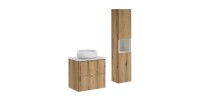 Ensemble VANO chêne et blanc 90cm : meuble sous vasque, plan pour vasque, vasque à poser et colonne