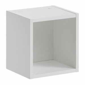 Cube blanc intégré à la colonne de rangement aspect chêne foncé VANO