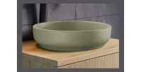 Vasque à poser ronde 40 cm en céramique vert olive mate