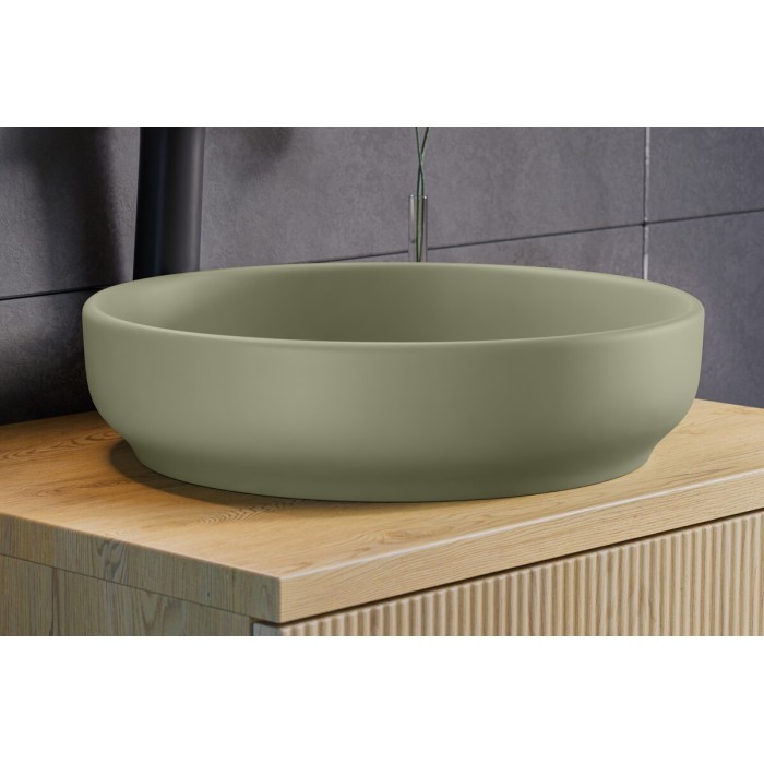 Vasque à poser ronde 40 cm en céramique vert olive mate