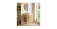 Ensemble VANO 60cm chêne et blanc : meuble sous vasque à placards et plan pour vasque mis en situation