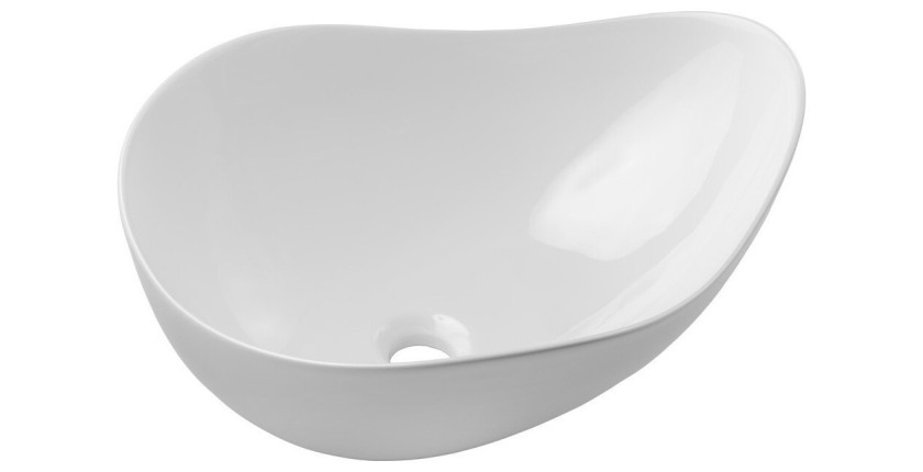 Vasque à poser asymétrique 51x39 cm en céramique blanche brillante