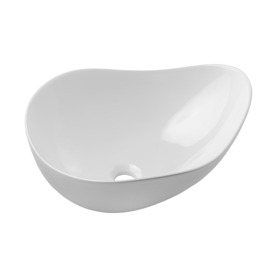 Vasque à poser asymétrique 51x39 cm en céramique blanche brillante