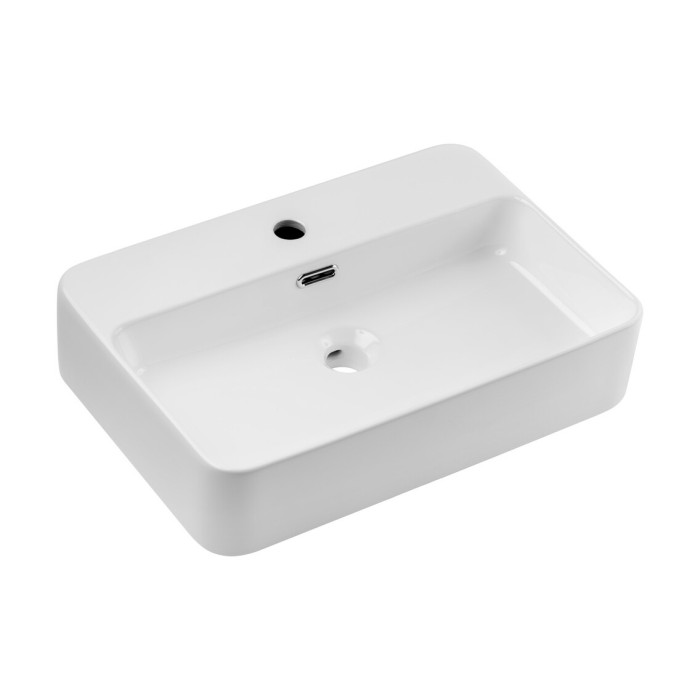 Lavabo da appoggio rettangolare 55x38 cm in ceramica bianca lucida