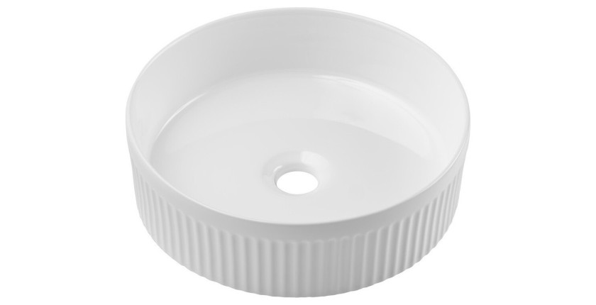 Vasque à poser ronde 36 cm en céramique blanche brillante